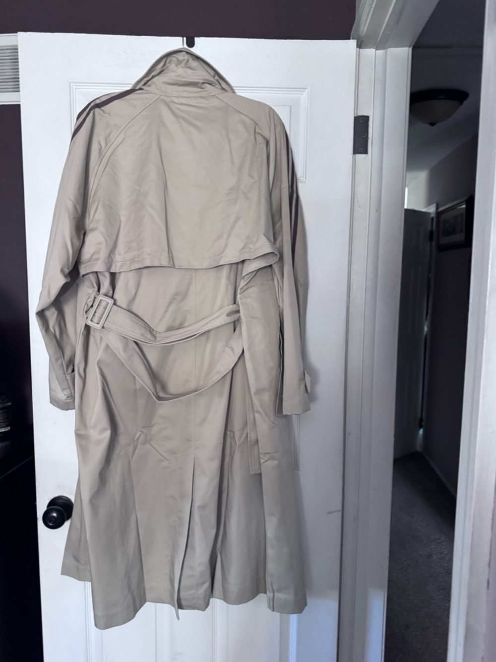 adidas Beige Double-Breasted Trench Coat with Brown Three-Stripes - Picture 2 of 2